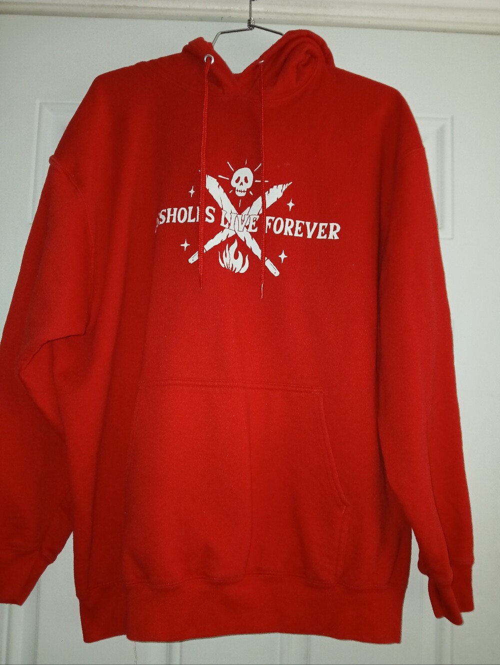 Assholes Live Forever Hoodie Unisex Red Linda Finegold Graphic Skull Xl